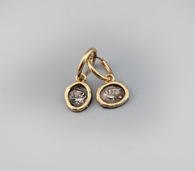 Ancient AR Obol, Doves, 14kt Gold Earrings