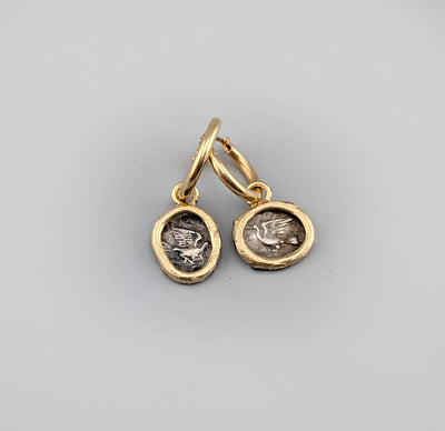 Ancient AR Obol, Doves, 14kt Gold Earrings