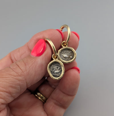 Ancient AR Obol, Doves, 14kt Gold Earrings