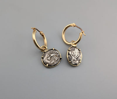 Ancient AR Obol, Doves, 14kt Gold Earrings