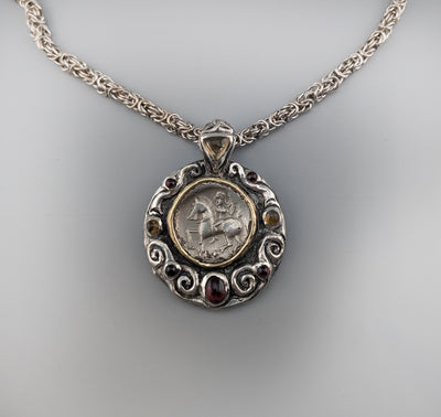 Ancient Danubian AR Tetradrachm, Sterling Silver and 14kt Gold Pendant