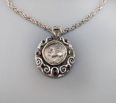 Ancient Danubian AR Tetradrachm, Sterling Silver and 14kt Gold Pendant