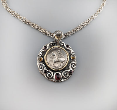 Ancient Danubian AR Tetradrachm, Sterling Silver and 14kt Gold Pendant