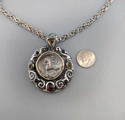Ancient Danubian AR Tetradrachm, Sterling Silver and 14kt Gold Pendant