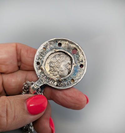 Ancient Danubian AR Tetradrachm, Sterling Silver and 14kt Gold Pendant
