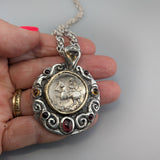 Ancient Danubian AR Tetradrachm, Sterling Silver and 14kt Gold Pendant