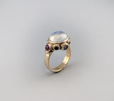 Rainbow Moonstone 14kt Gold Ring with Sapphires and Rubies