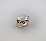 Rainbow Moonstone 14kt Gold Ring with Sapphires and Rubies