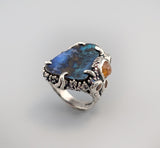 Yowah Boulder Opal Sterling Silver Ring with Spessartite Garnets