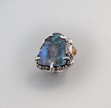 Yowah Boulder Opal Sterling Silver Ring with Spessartite Garnets