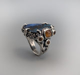 Yowah Boulder Opal Sterling Silver Ring with Spessartite Garnets