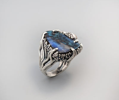Yowah Boulder Opal Sterling Silver Ring with Spessartite Garnets