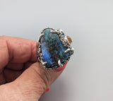 Yowah Boulder Opal Sterling Silver Ring with Spessartite Garnets