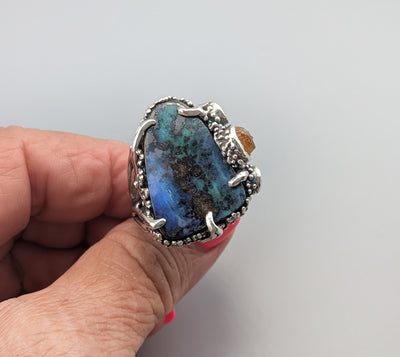 Yowah Boulder Opal Sterling Silver Ring with Spessartite Garnets