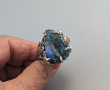Yowah Boulder Opal Sterling Silver Ring with Spessartite Garnets
