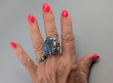 Yowah Boulder Opal Sterling Silver Ring with Spessartite Garnets