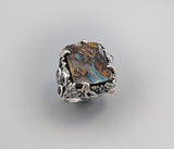 Yowah Boulder Opal Sterling Silver Ring with Rose Cut Black Diamonds