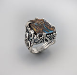 Yowah Boulder Opal Sterling Silver Ring with Rose Cut Black Diamonds