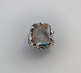 Yowah Boulder Opal Sterling Silver Ring with Rose Cut Black Diamonds