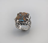 Yowah Boulder Opal Sterling Silver Ring with Rose Cut Black Diamonds