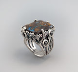 Yowah Boulder Opal Sterling Silver Ring with Rose Cut Black Diamonds