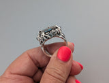Yowah Boulder Opal Sterling Silver Ring with Rose Cut Black Diamonds