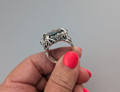 Yowah Boulder Opal Sterling Silver Ring with Rose Cut Black Diamonds
