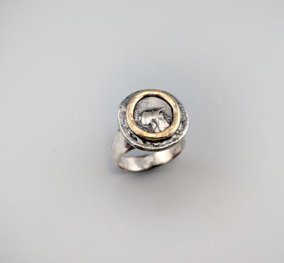 Athena AR Hemidrachm, Sterling Silver and 14kt Gold Ring