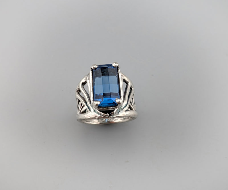 Fancy Cut London Blue Topaz, Sterling Silver Ring
