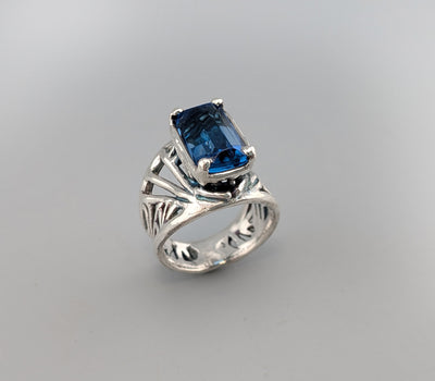 Fancy Cut London Blue Topaz, Sterling Silver Ring