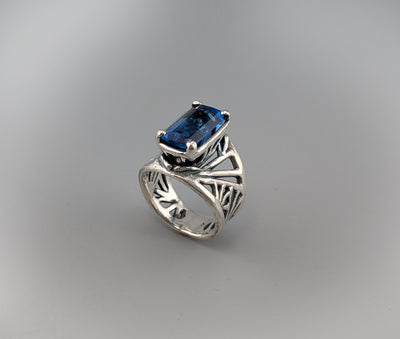 Fancy Cut London Blue Topaz, Sterling Silver Ring