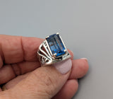 Fancy Cut London Blue Topaz, Sterling Silver Ring