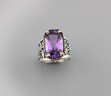 Checkerboard Cut Amethyst, Sterling Silver Lacy Ring