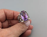 Checkerboard Cut Amethyst, Sterling Silver Lacy Ring