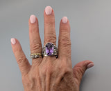 Checkerboard Cut Amethyst, Sterling Silver Lacy Ring