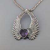 Amethyst Heart Sterling Silver Winged Heart Pendant