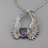 Amethyst Heart Sterling Silver Winged Heart Pendant