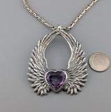 Amethyst Heart Sterling Silver Winged Heart Pendant