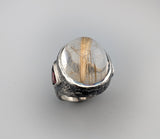 Large Rutilated Quartz Cabochon, Sterling Silver Ring
