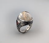 Large Rutilated Quartz Cabochon, Sterling Silver Ring