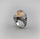 Large Rutilated Quartz Cabochon, Sterling Silver Ring