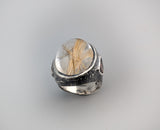 Large Rutilated Quartz Cabochon, Sterling Silver Ring
