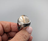 Large Rutilated Quartz Cabochon, Sterling Silver Ring
