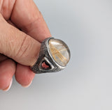 Large Rutilated Quartz Cabochon, Sterling Silver Ring