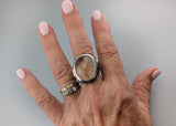 Large Rutilated Quartz Cabochon, Sterling Silver Ring