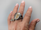 Large Rutilated Quartz Cabochon, Sterling Silver Ring