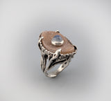 Drusy with Rainbow Moonstone, Sterling Silver Ring