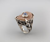 Drusy with Rainbow Moonstone, Sterling Silver Ring