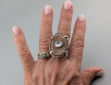 Drusy with Rainbow Moonstone, Sterling Silver Ring