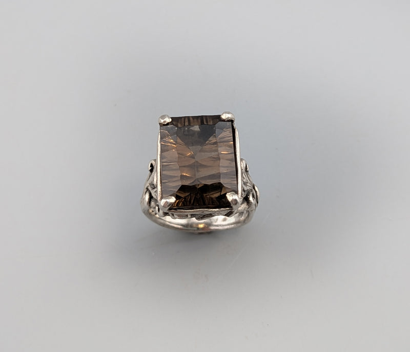 Fancy Cut Smoky Quartz Sterling Silver Ring